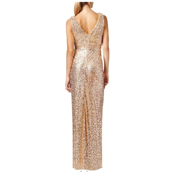 Belle Badgley Mischka Rose Gold Sequin Formal Evening Gown - Picture 2 of 10